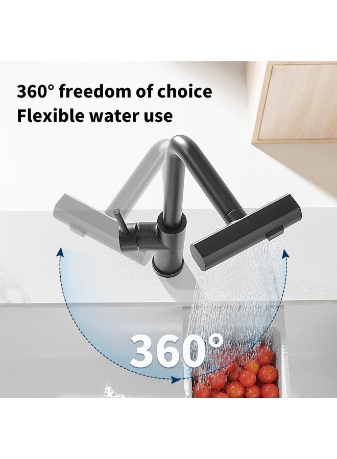MIXDE Waterfall Kitchen Sink Tap with Pull Out Sprayer, 360° Swivel  Single Handle Matte Black Kitchen Faucet  Modern Stainless Steel 1 Hole Sink Mixer - Image 2